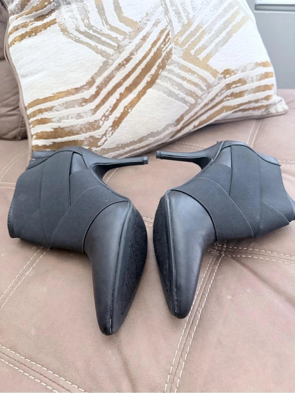 Women's Black Pointed Ankle Booties with Wrap Elastic Detail